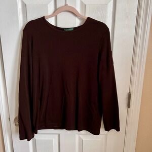 Ladies Lauren Ralph Lauren Long Sleeve Top Pocket Ribbed Knit Casual Brown XL‎